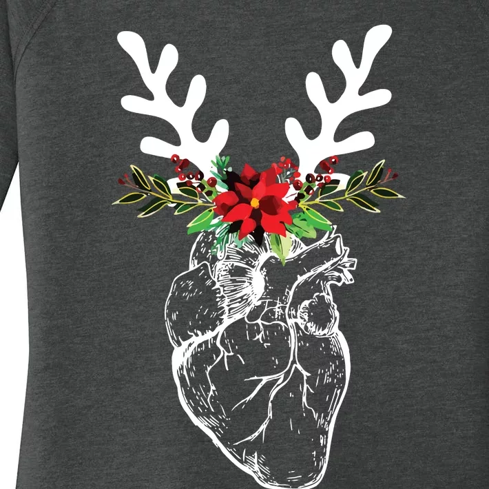 Cardiac Nurse Christmas Heart Anatomy Reindeer Women's Perfect Tri Tunic Long Sleeve Shirt