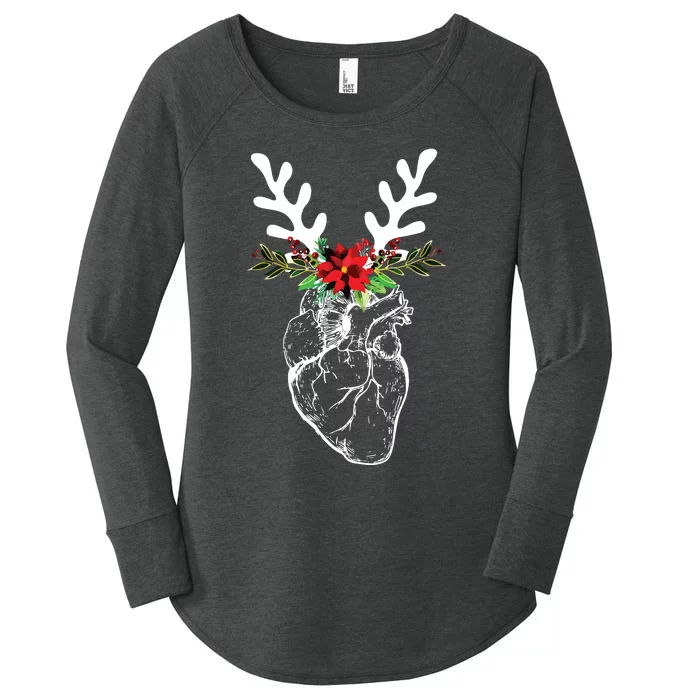 Cardiac Nurse Christmas Heart Anatomy Reindeer Women's Perfect Tri Tunic Long Sleeve Shirt