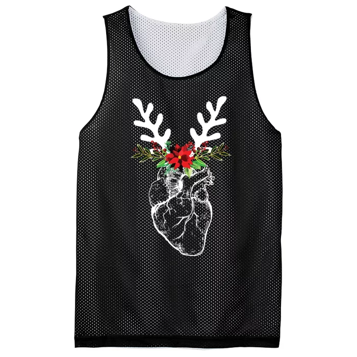 Cardiac Nurse Christmas Heart Anatomy Reindeer Mesh Reversible Basketball Jersey Tank