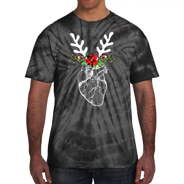 Cardiac Nurse Christmas Heart Anatomy Reindeer Tie-Dye T-Shirt