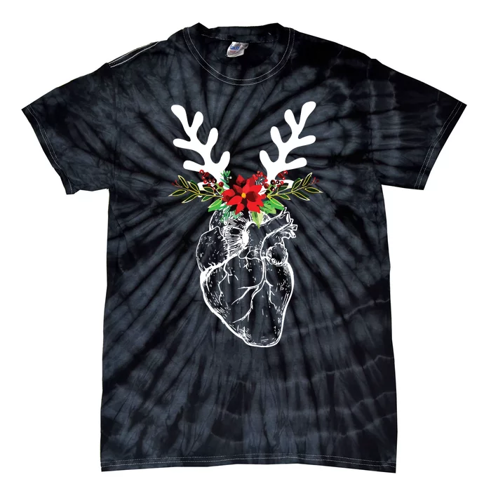 Cardiac Nurse Christmas Heart Anatomy Reindeer Tie-Dye T-Shirt