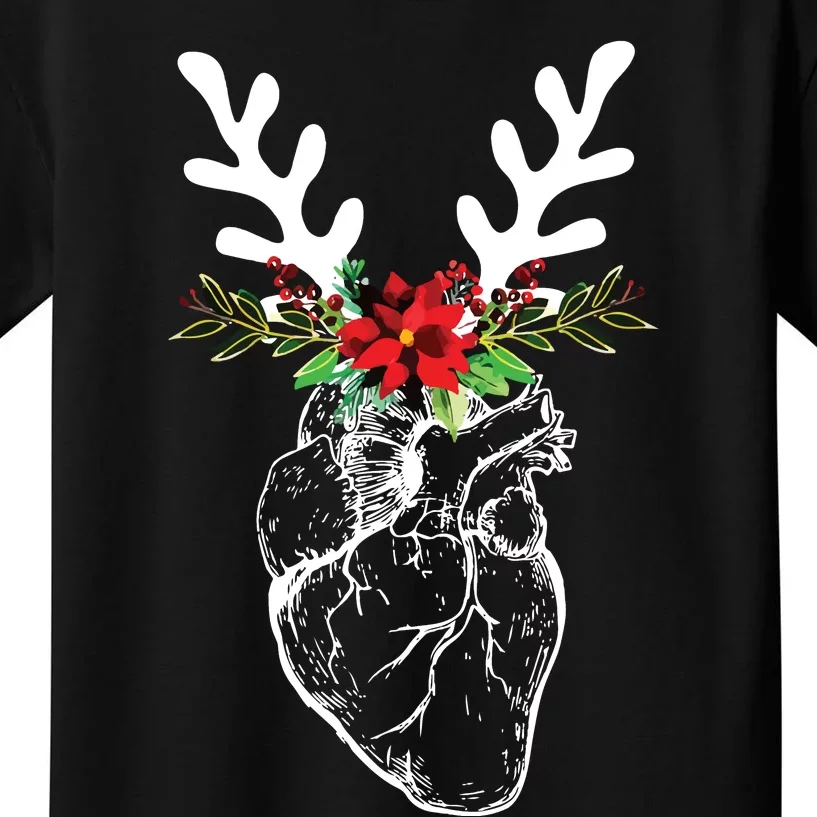 Cardiac Nurse Christmas Heart Anatomy Reindeer Kids T-Shirt