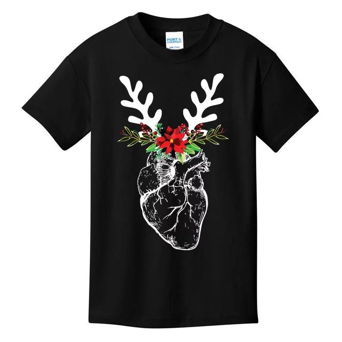 Cardiac Nurse Christmas Heart Anatomy Reindeer Kids T-Shirt