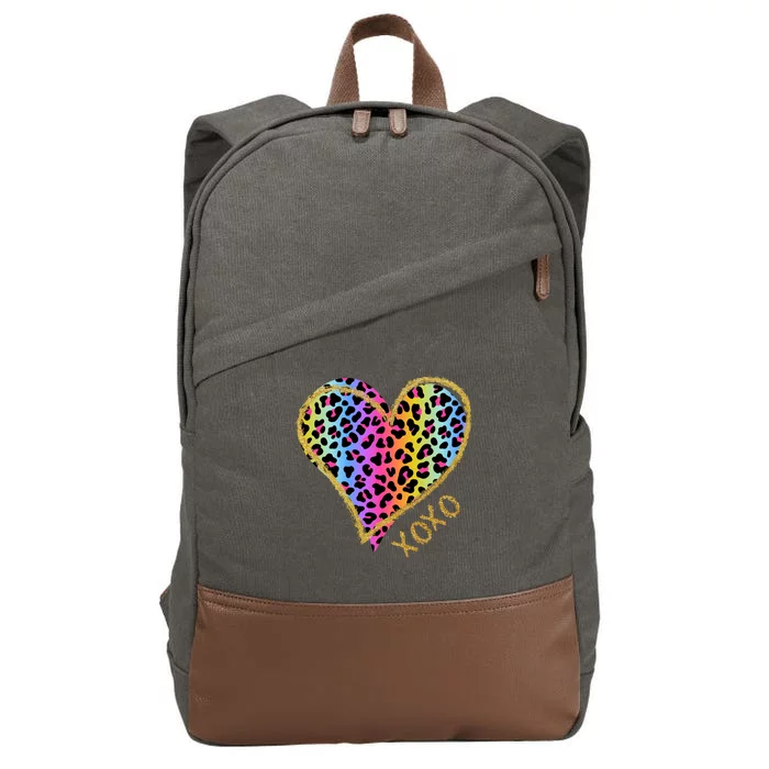 Colorful Neon Cheetah Print Heart Xoxo Cotton Canvas Backpack