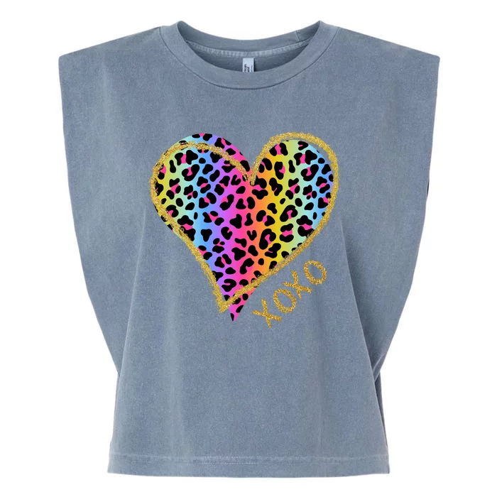 Colorful Neon Cheetah Print Heart Xoxo Garment-Dyed Women's Muscle Tee