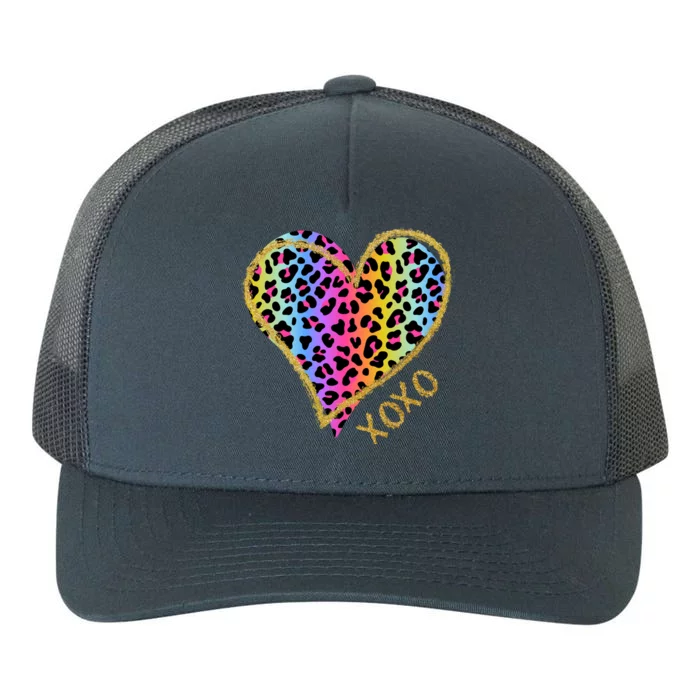 Colorful Neon Cheetah Print Heart Xoxo Yupoong Adult 5-Panel Trucker Hat