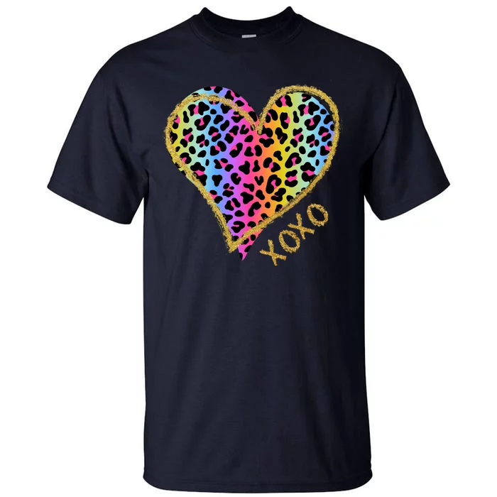 Colorful Neon Cheetah Print Heart Xoxo Tall T-Shirt