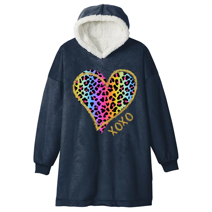 Colorful Neon Cheetah Print Heart Xoxo Hooded Wearable Blanket