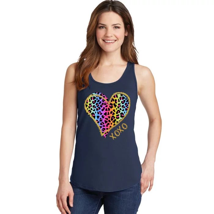 Colorful Neon Cheetah Print Heart Xoxo Ladies Essential Tank