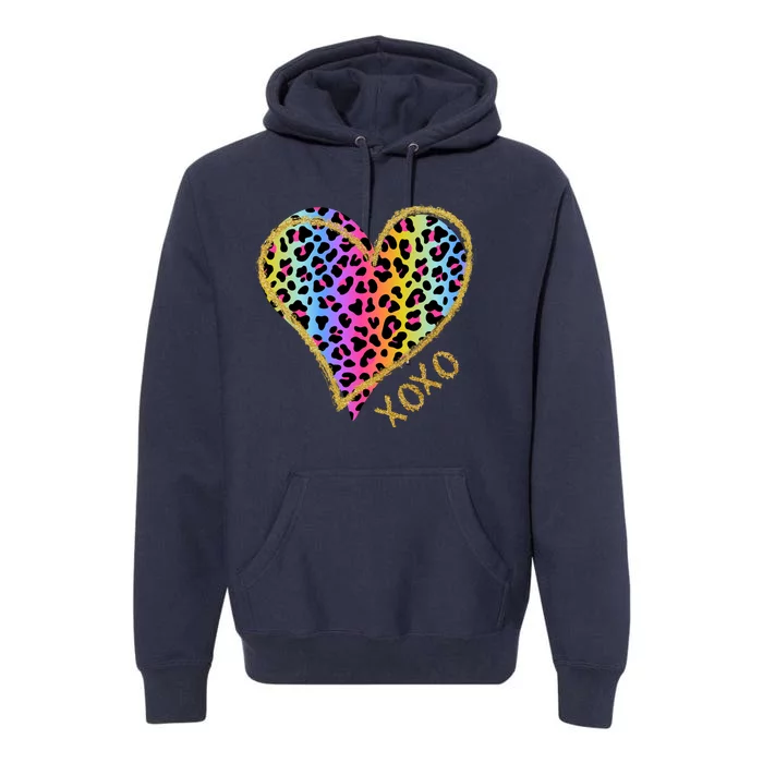 Colorful Neon Cheetah Print Heart Xoxo Premium Hoodie