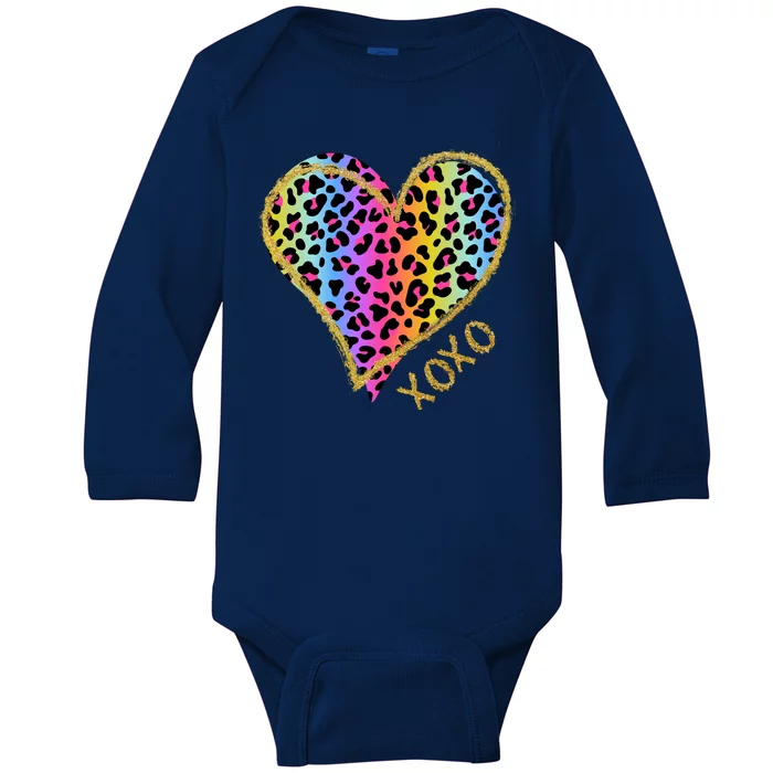 Colorful Neon Cheetah Print Heart Xoxo Baby Long Sleeve Bodysuit