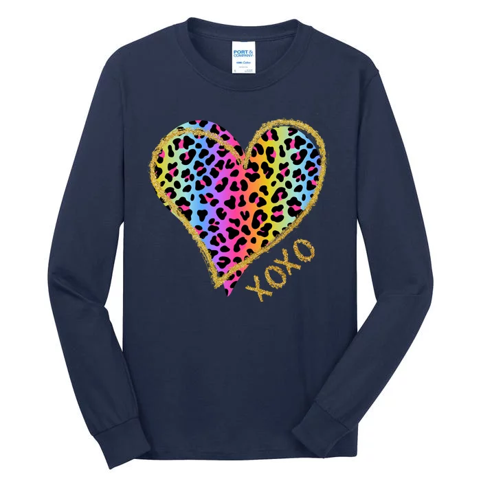 Colorful Neon Cheetah Print Heart Xoxo Tall Long Sleeve T-Shirt