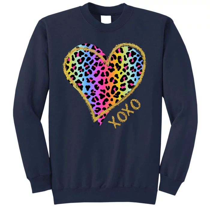 Colorful Neon Cheetah Print Heart Xoxo Tall Sweatshirt