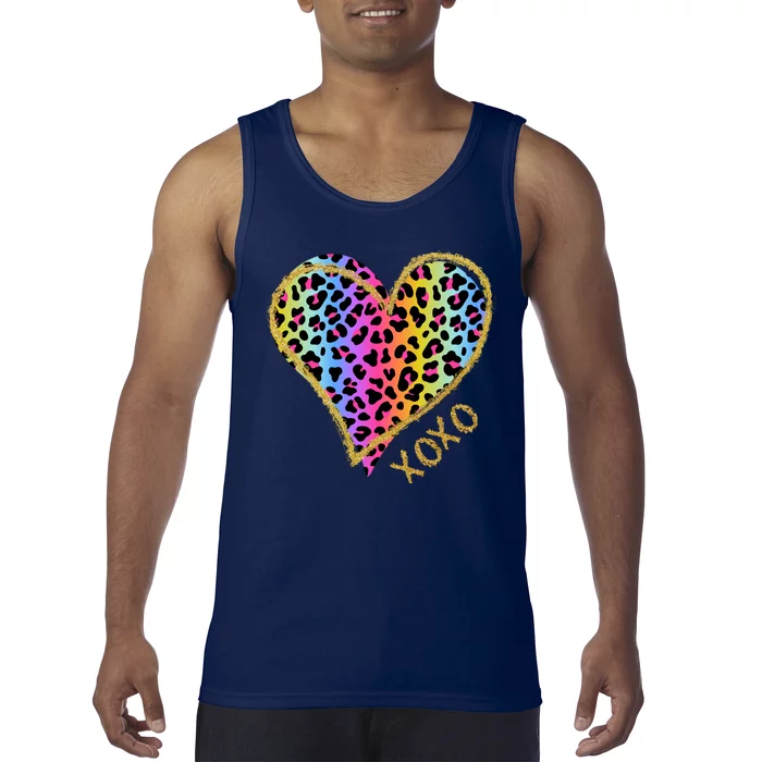 Colorful Neon Cheetah Print Heart Xoxo Tank Top