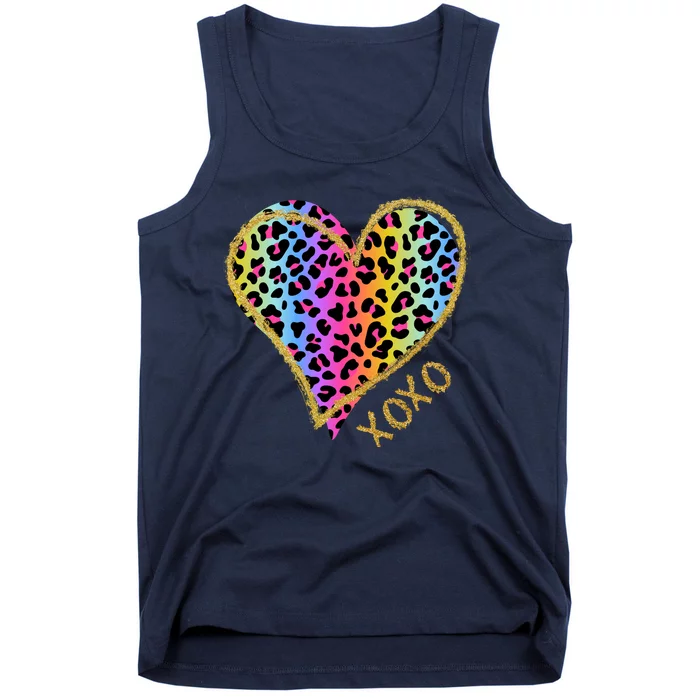 Colorful Neon Cheetah Print Heart Xoxo Tank Top