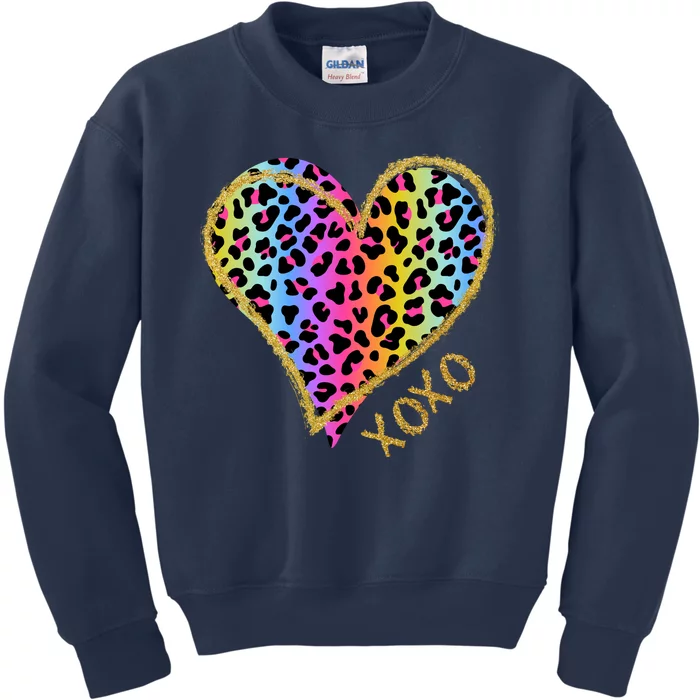 Colorful Neon Cheetah Print Heart Xoxo Kids Sweatshirt