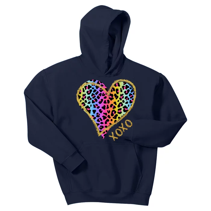 Colorful Neon Cheetah Print Heart Xoxo Kids Hoodie