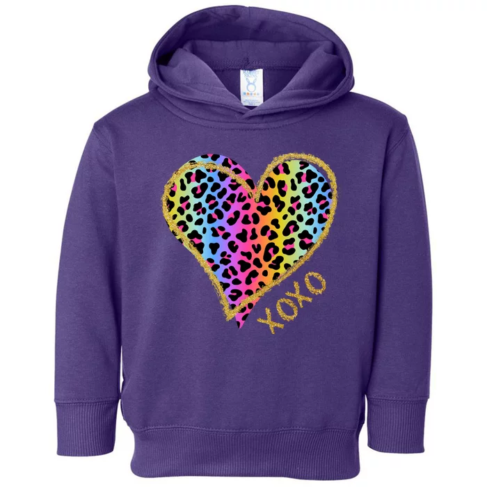 Colorful Neon Cheetah Print Heart Xoxo Toddler Hoodie