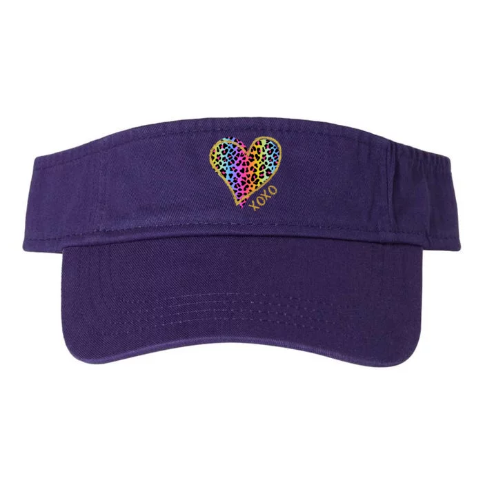 Colorful Neon Cheetah Print Heart Xoxo Valucap Bio-Washed Visor