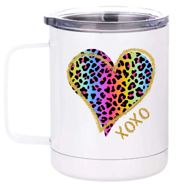 Colorful Neon Cheetah Print Heart Xoxo Front & Back 12oz Stainless Steel Tumbler Cup