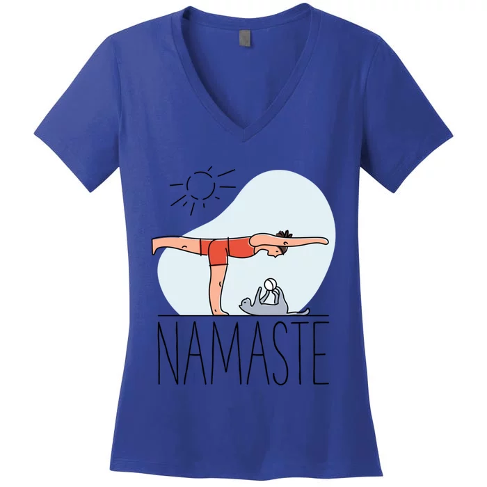 Cute Namaste Cat Yoga Pose Funny Gift For Kitty Cat Lovers Funny Gift Women's V-Neck T-Shirt