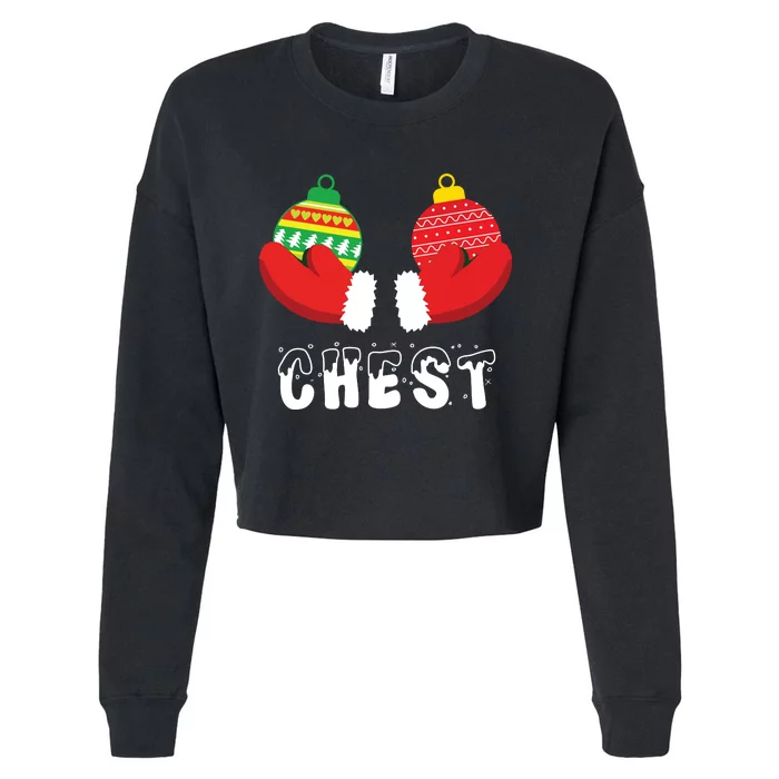 Chest Nuts Christmas Funny Matching Couple Chestnuts Cropped Pullover Crew