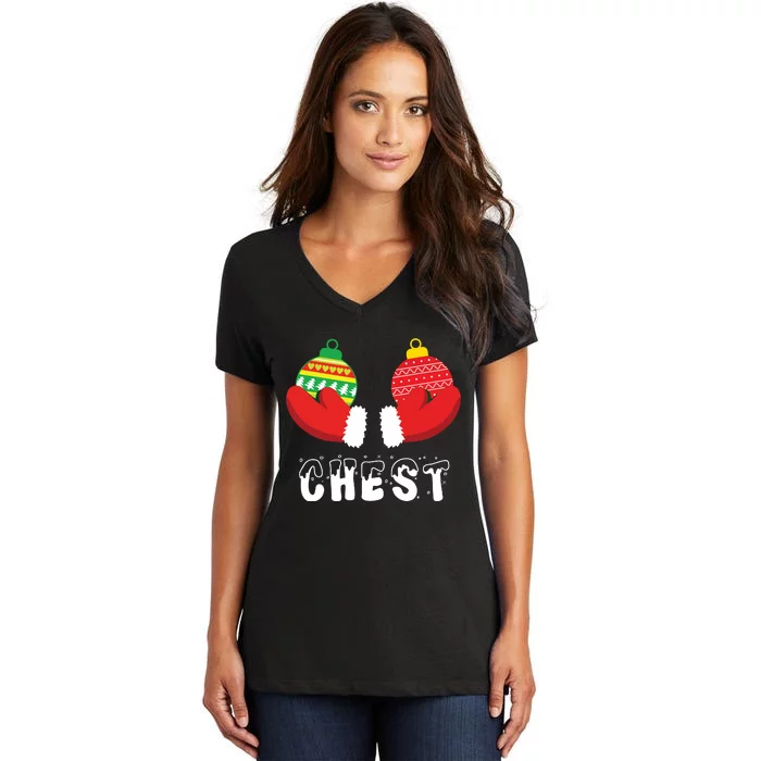 Chest Nuts Christmas Funny Matching Couple Chestnuts Women's V-Neck T-Shirt