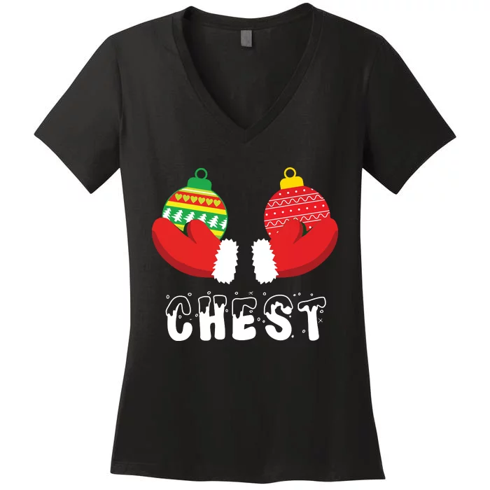 Chest Nuts Christmas Funny Matching Couple Chestnuts Women's V-Neck T-Shirt