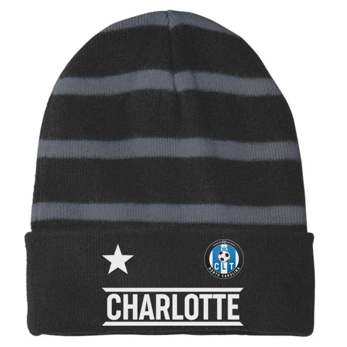 Charlotte North Carolina Soccer Jersey Striped Beanie with Solid Band