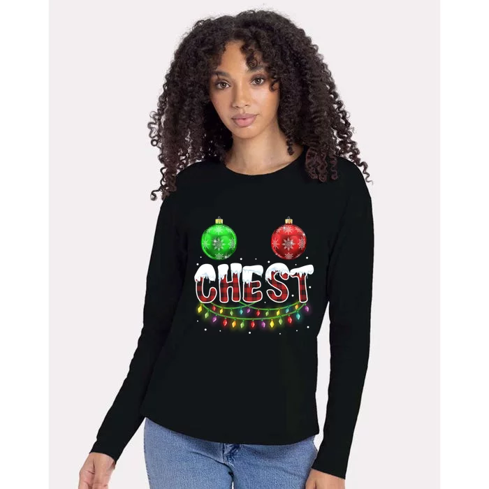 Chest Nuts Christmas Funny Gift Matching Couple Chestnuts Gift Womens Cotton Relaxed Long Sleeve T-Shirt