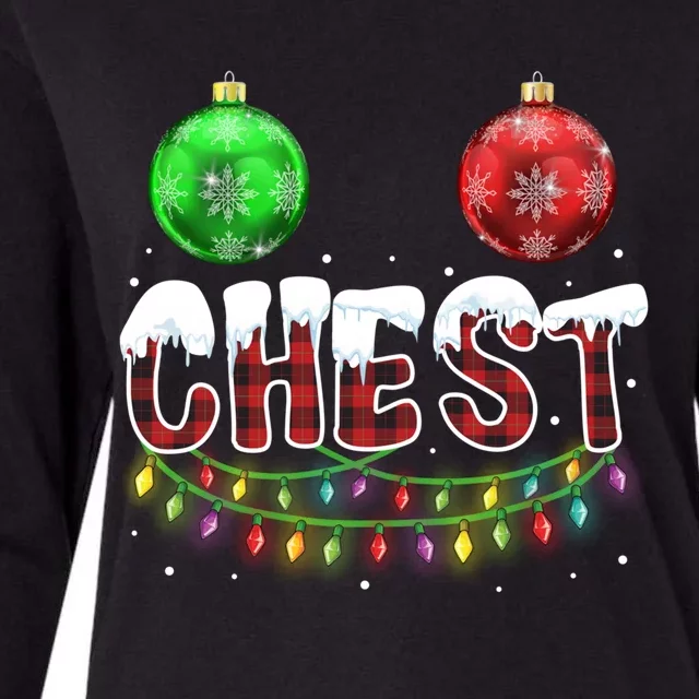 Chest Nuts Christmas Funny Gift Matching Couple Chestnuts Gift Womens Cotton Relaxed Long Sleeve T-Shirt