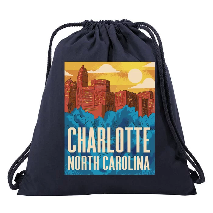 Charlotte North Carolina City Sunset Drawstring Bag