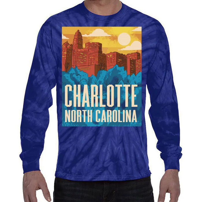 Charlotte North Carolina City Sunset Tie-Dye Long Sleeve Shirt