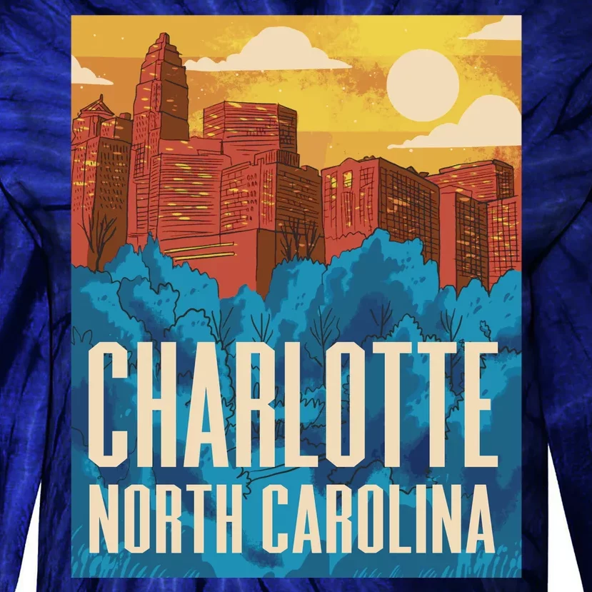 Charlotte North Carolina City Sunset Tie-Dye Long Sleeve Shirt