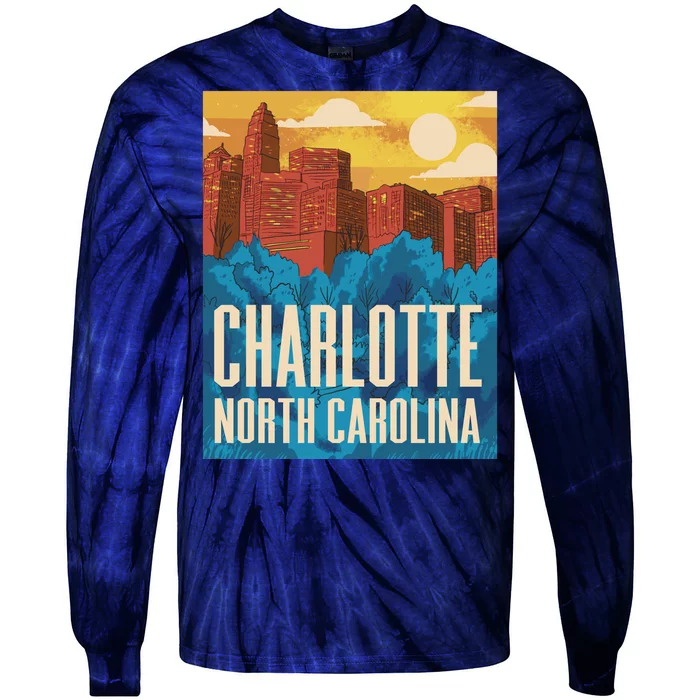 Charlotte North Carolina City Sunset Tie-Dye Long Sleeve Shirt