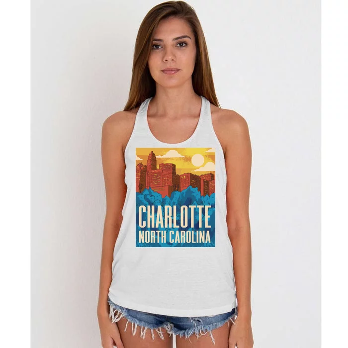 Charlotte North Carolina City Sunset Women's Knotted Racerback Tank