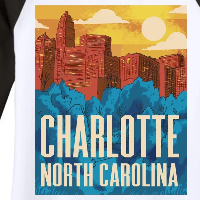 Charlotte North Carolina City Sunset Women's Tri-Blend 3/4-Sleeve Raglan Shirt