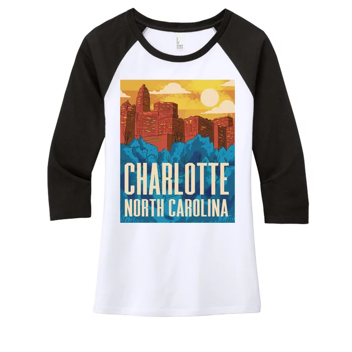 Charlotte North Carolina City Sunset Women's Tri-Blend 3/4-Sleeve Raglan Shirt