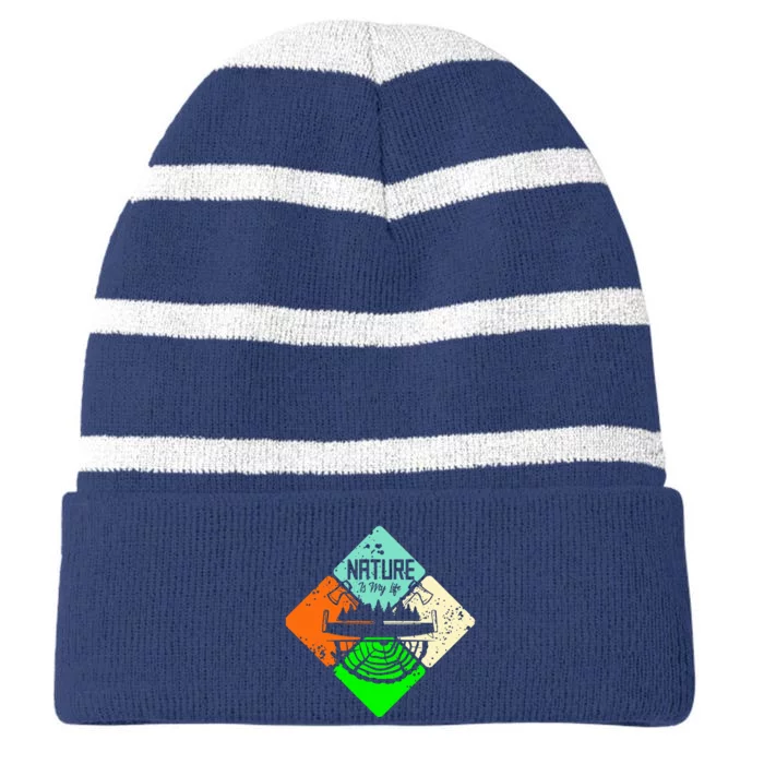 Colorful Nature Striped Beanie with Solid Band