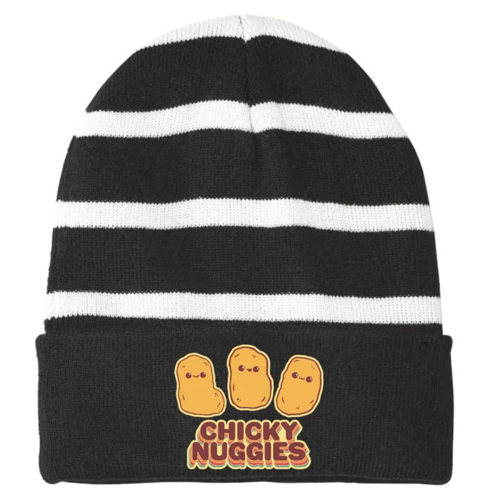 Chicky Nuggies Cute Retro Kawaii Chicken Nuggets Nuggs Meme Striped Beanie with Solid Band