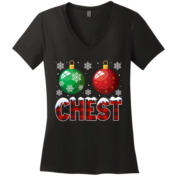 Chest Nuts Christmas Shirt Funny Matching Couple Chestnuts Women's V-Neck T-Shirt