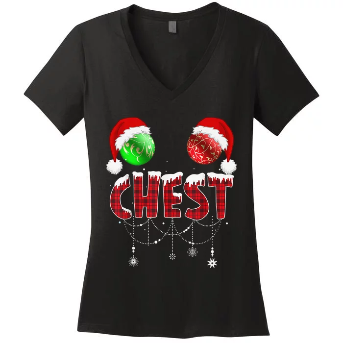 Chest Nuts Christmas Shirt Funny Matching Couple Chestnuts Women's V-Neck T-Shirt