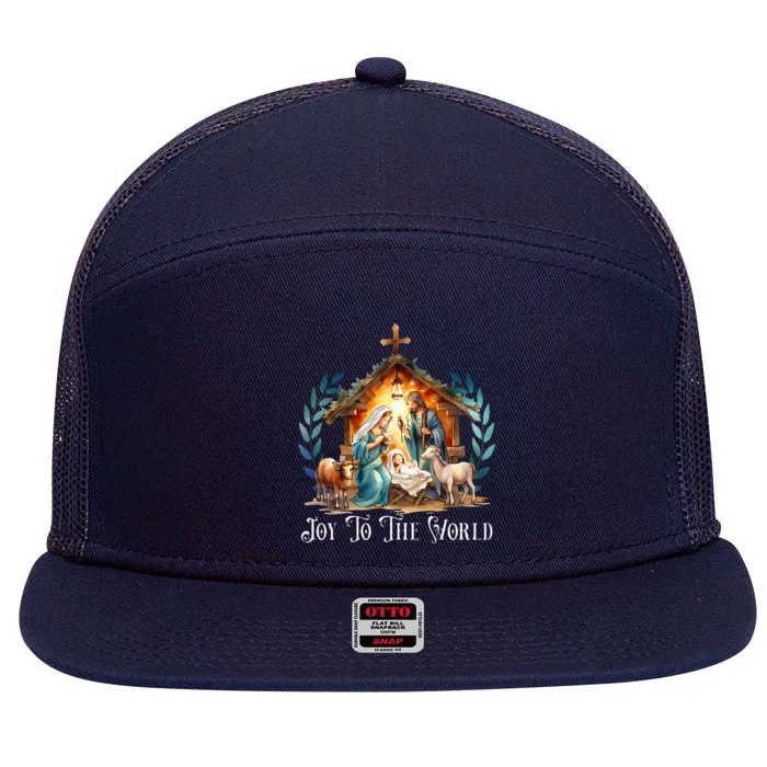 Christmas Nativity Christian Birth Of Jesus Joy To The World 7 Panel Mesh Trucker Snapback Hat