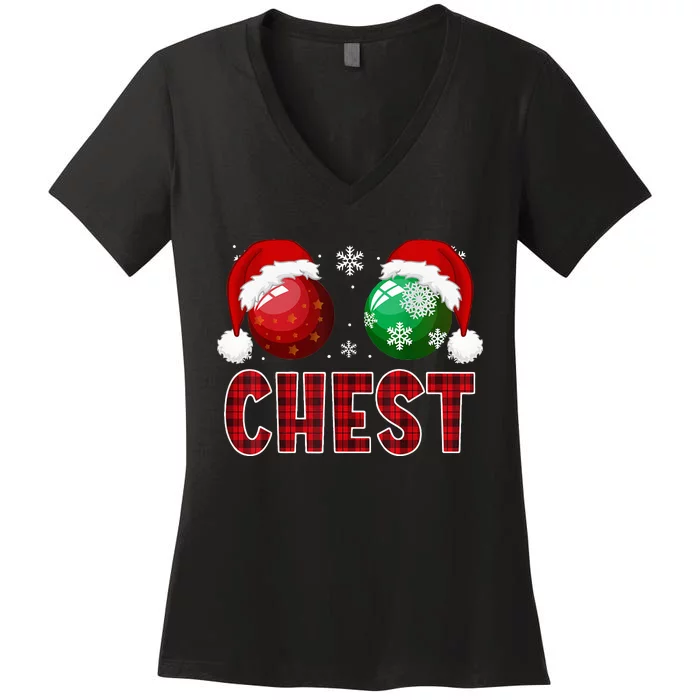 Chest Nuts Christmas Funny Matching Couple Chestnuts Women's V-Neck T-Shirt