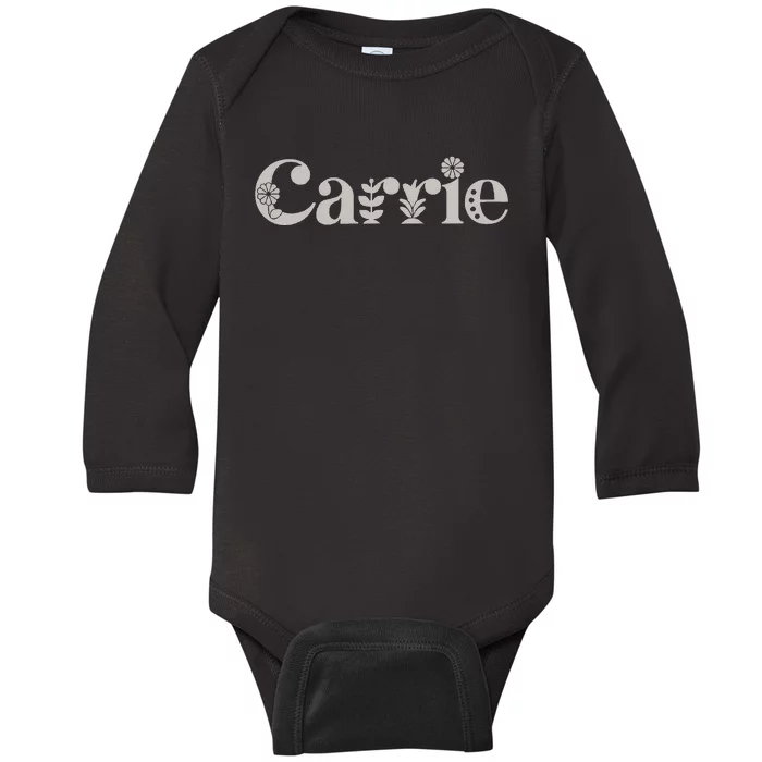 Carrie Name Custom Flower Personalized Botanical Women Mom Baby Long Sleeve Bodysuit