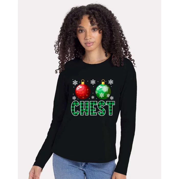 Chest Nuts Christmas Funny Couples Christmas Chestnuts Womens Cotton Relaxed Long Sleeve T-Shirt