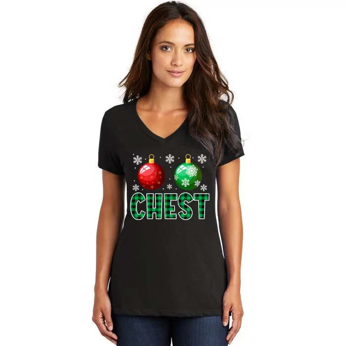 Chest Nuts Christmas Funny Couples Christmas Chestnuts Women's V-Neck T-Shirt