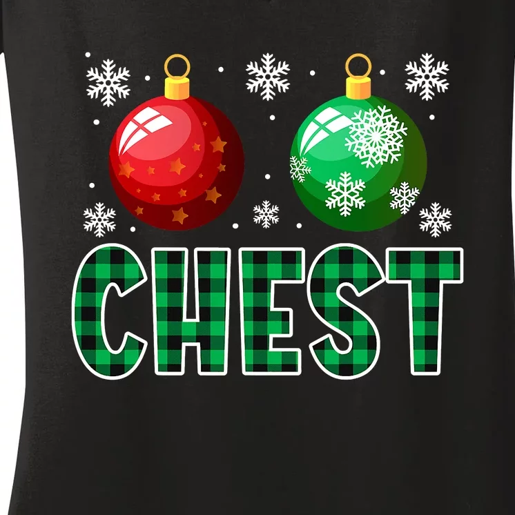 Chest Nuts Christmas Funny Couples Christmas Chestnuts Women's V-Neck T-Shirt