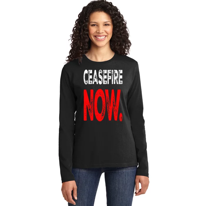 Ceasefire NOW Ladies Long Sleeve Shirt