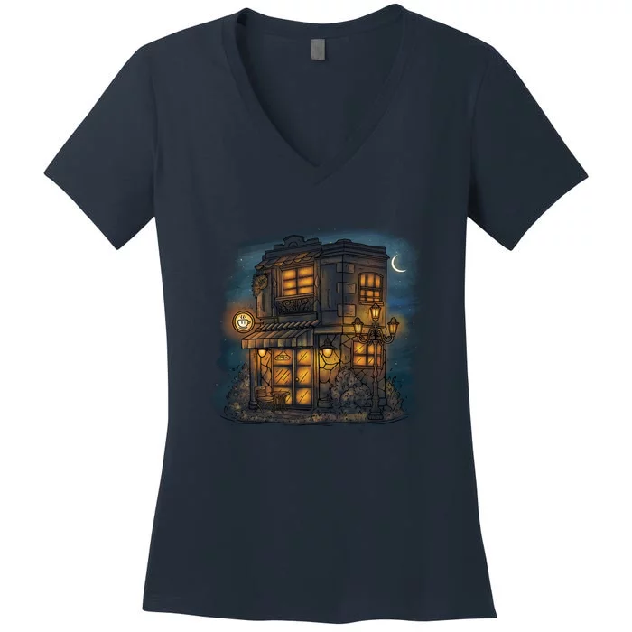 Cafe Night Women's V-Neck T-Shirt